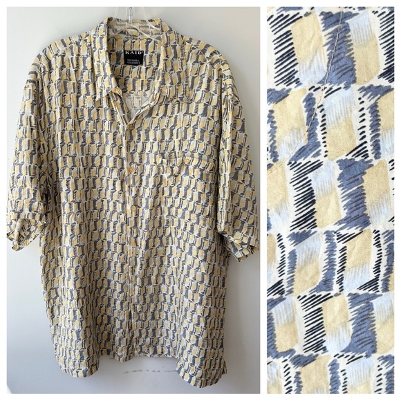 vintage Kaid men’s short sleeved 100% silk button down shirt - Picture 9 of 9